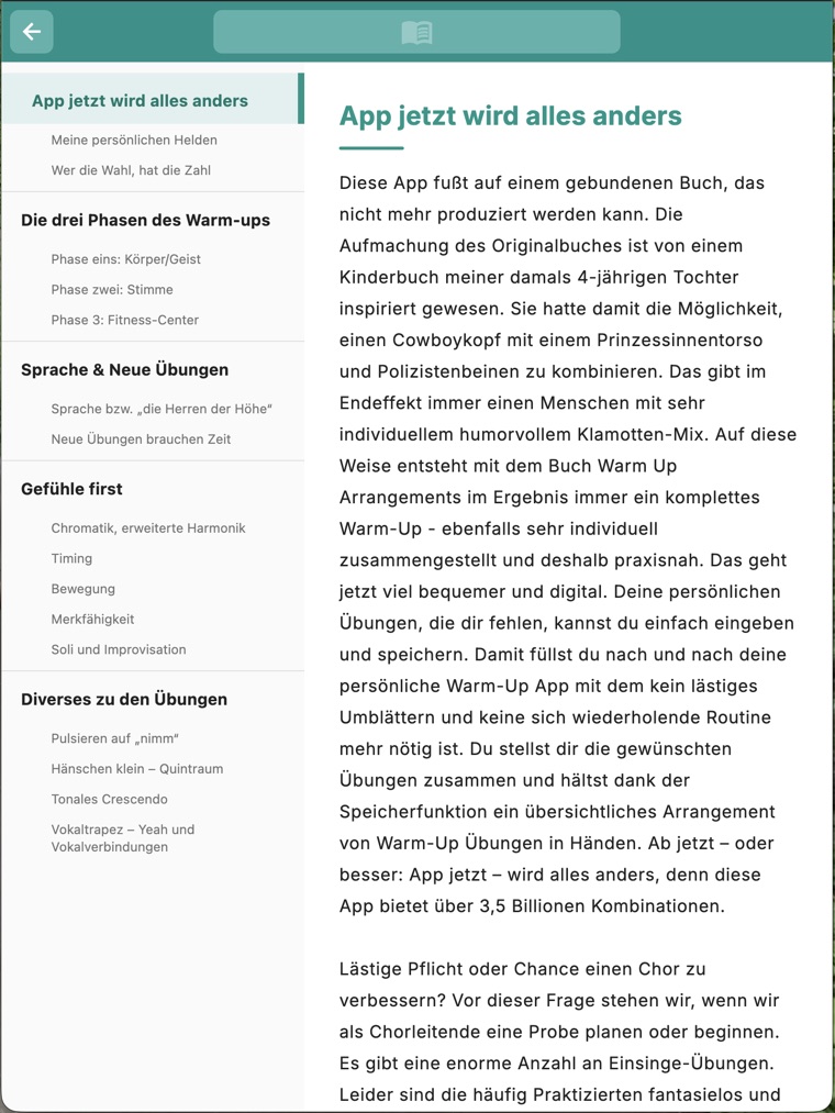 Das kleine Buch mit der Kapitelleiste links und dem Lesetext rechts