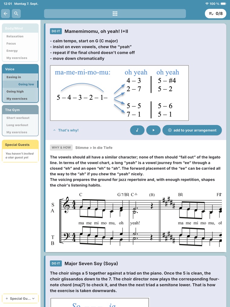 The exercise “Mamemimomu, oh yeah!” with its explanation opened up